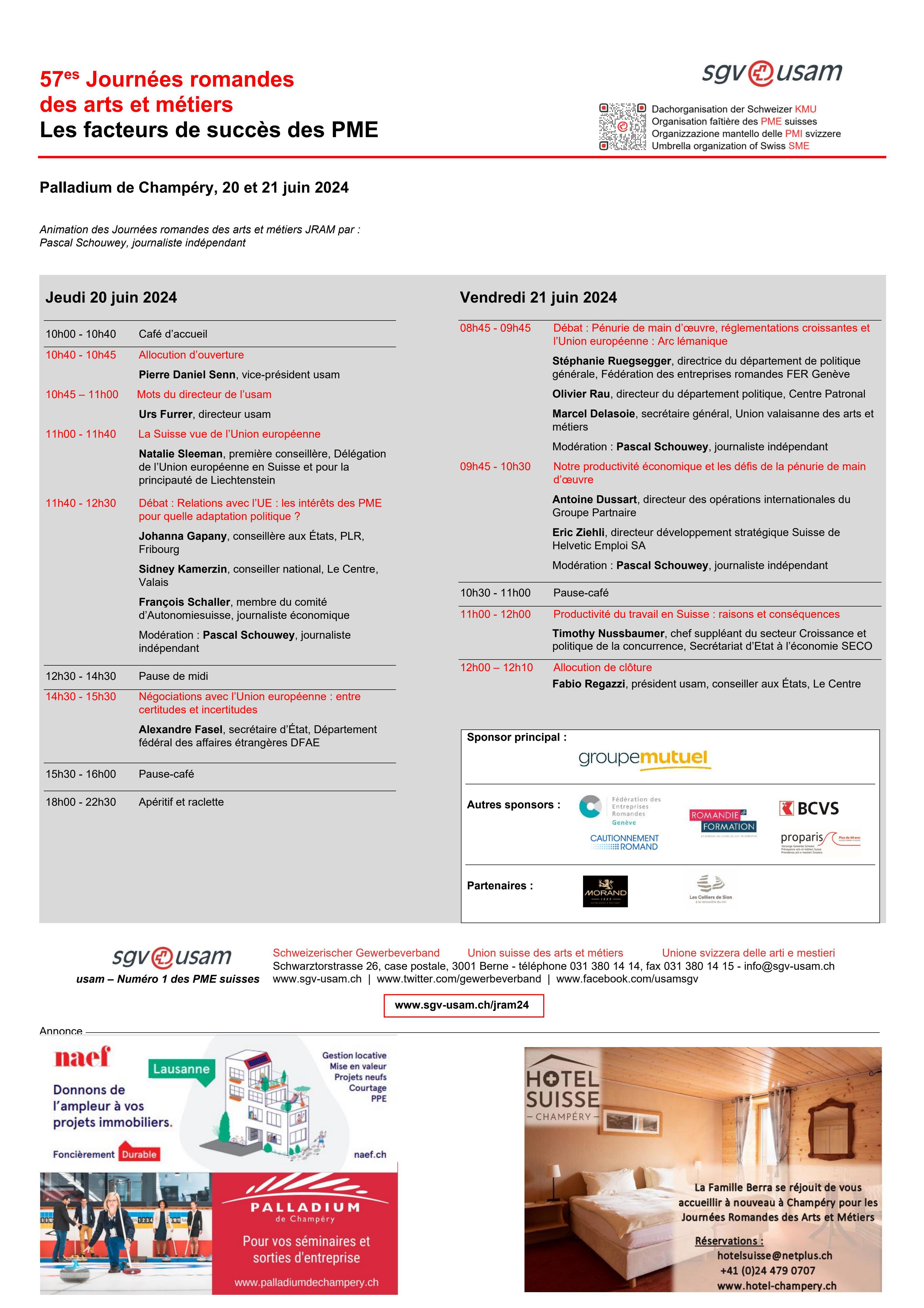  Programme des Journées romandes des arts et métiers 2024