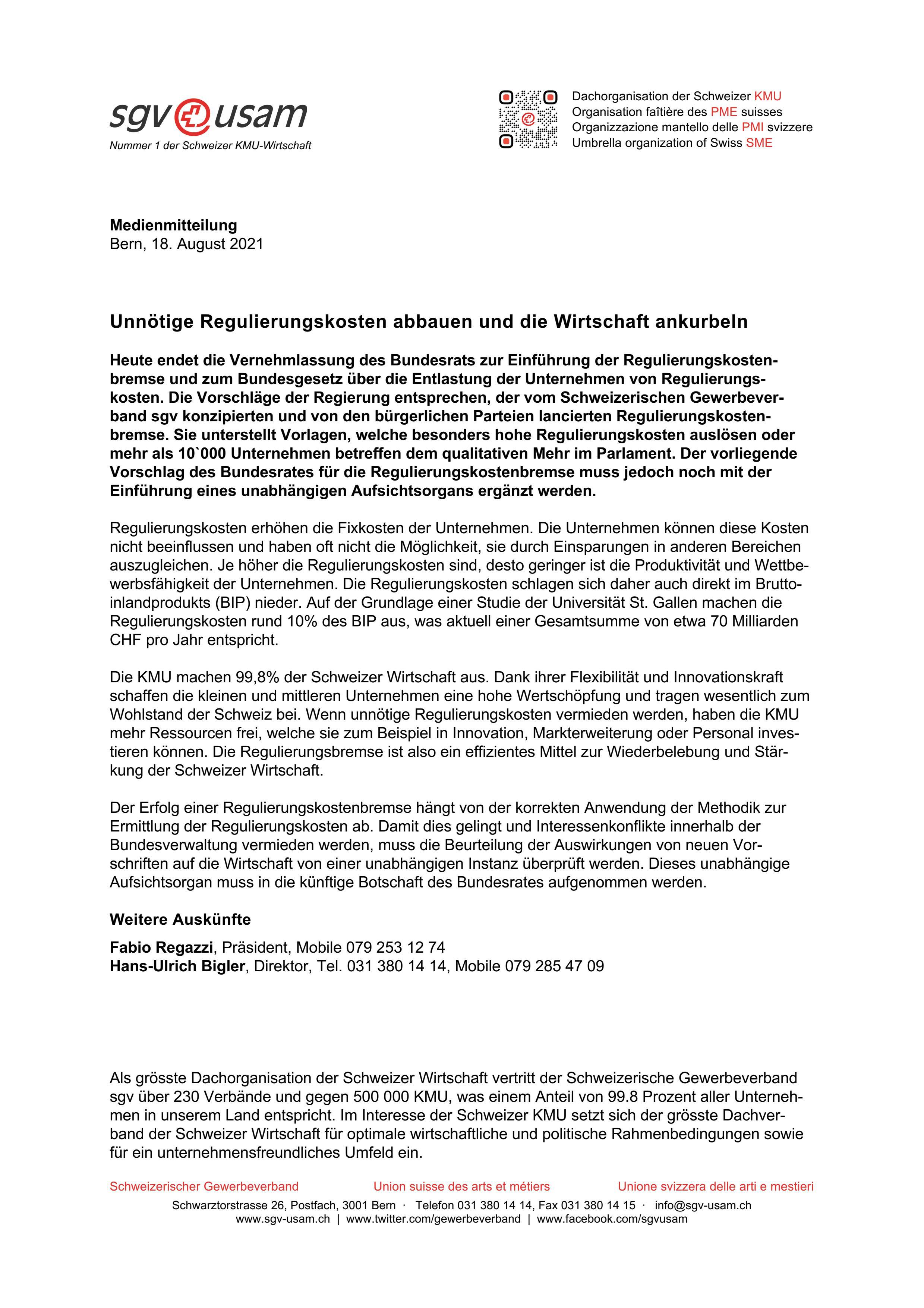 Unnötige Regulierungskosten abbauen und die Wirtschaft ankurbeln