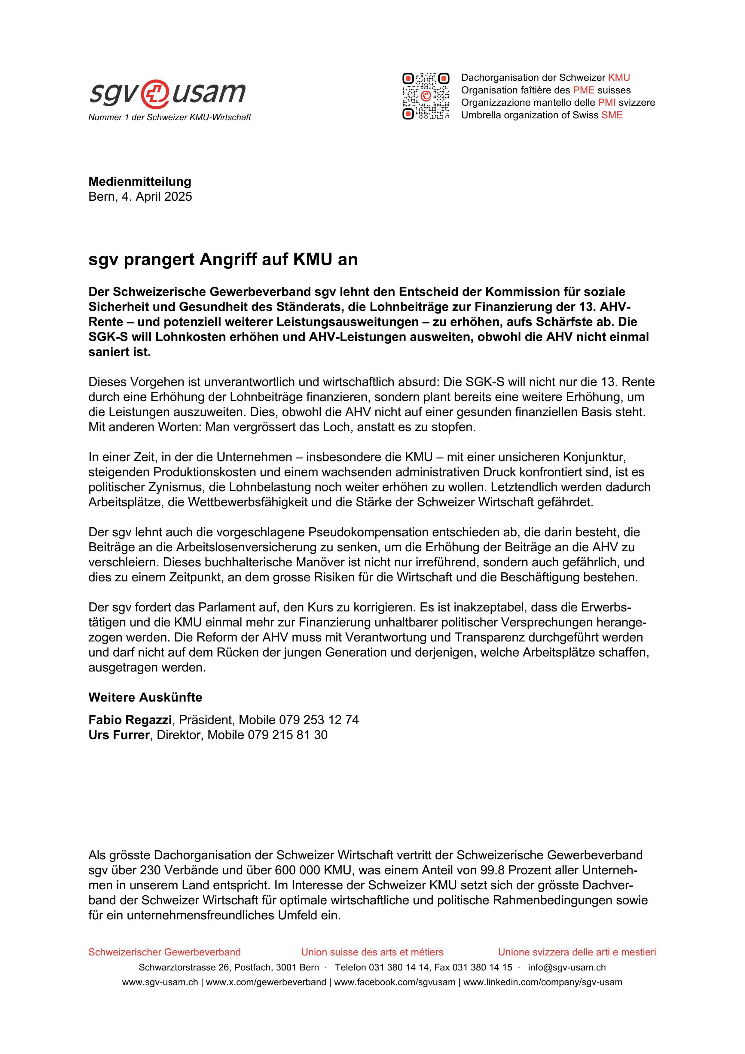 sgv prangert Angriff auf KMU an