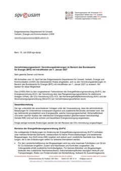  Verordnungsänderungen im Bereich des Bundesamts für Energie (BFE) mit Inkrafttreten am 1. Januar 2027