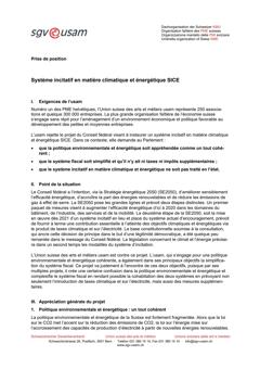  Prise de position Système incitatif en matière climatique et énergétique SICE